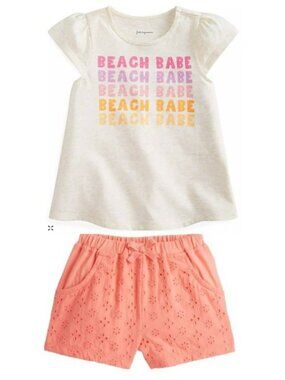 NWT. FIRST IMPRESSIONS Baby Girls "Beach Babe" 2-Pc Shorts Set